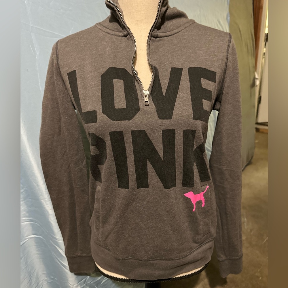 PINK Victoria's Secret Pink Brown Zippered Polo Sweatshirt